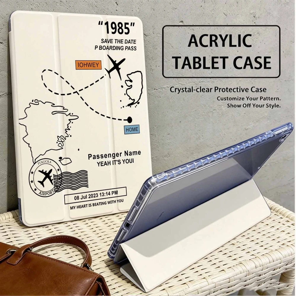Vintage Boarding Pass Ticket For Samsung Galaxy Tab A8 A9 A11 S6 S7 S8 S9 S10 S11 FE Plus Lite With Pen Slot Tablet Case