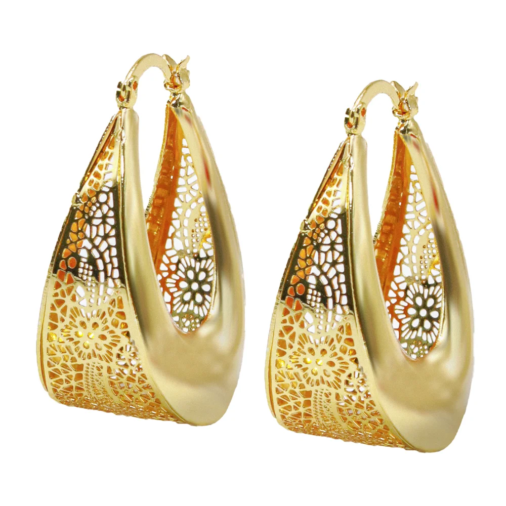 

GZJPEI Africal Gold Color Flower Earrings Fashion Statement Hollow Out Big Drop Earring Europe And America Jewelry Gift 2025 New