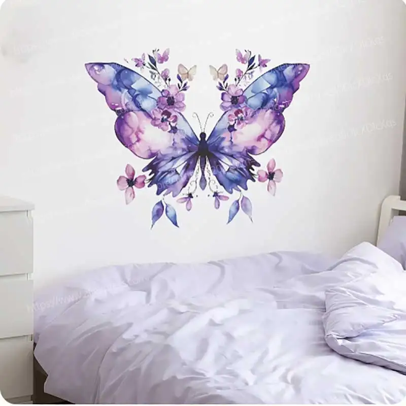 Butterfly Pattern Translucent PVC Self-Adhesive Wall Stickers Living Room Sofa Background Decoration Art Deca for Room AA125