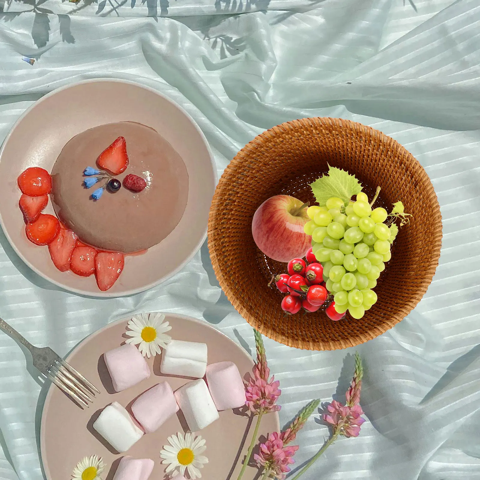 

Rattan Woven Basket Round Trash Can Desktop Finishing Container Home ganization Fruit Vegetable Storage Reusable Picnic