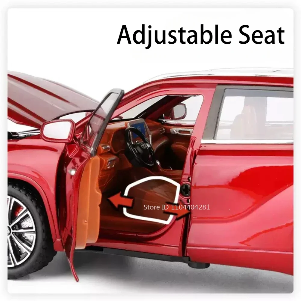 1:24 Highlander RAV4 Model Toys Diecast Car 6 Doors Opened with Sound Light Pull Back Miniature Vehices for Boy's Birthday Gifts