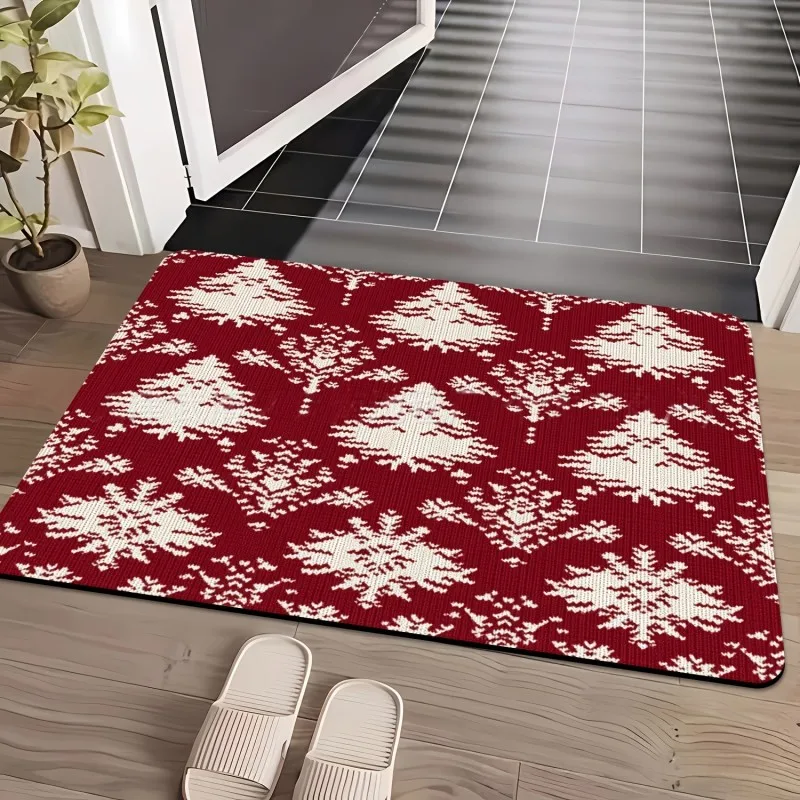 VIKAMA Crochet Knit Santa Reindeer Door Mat Durable Non Slip Entryway Porch Kitchen Living Room Farmhouse Holiday Home Decor