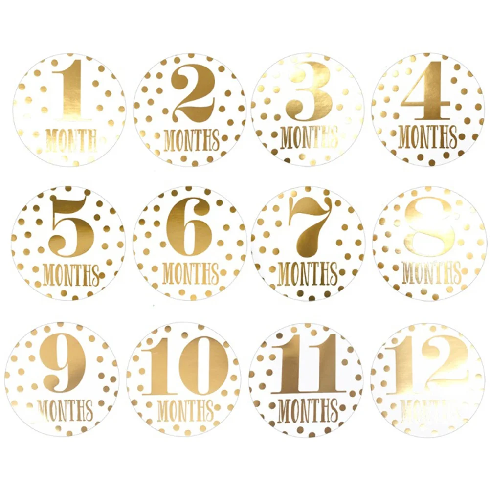 

12Pcs Baby Monthly Milestone Stickers Unique Numbers Design Durable Photo Props Baby Growth Recording New Mom Must Haves