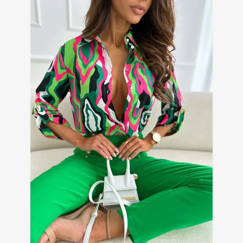 

Street Style Fashion Long Sleeve Printed Shirt Multi Button Multi Color Autumn Winter Hot Sale Women's Premium Slim Fit ...