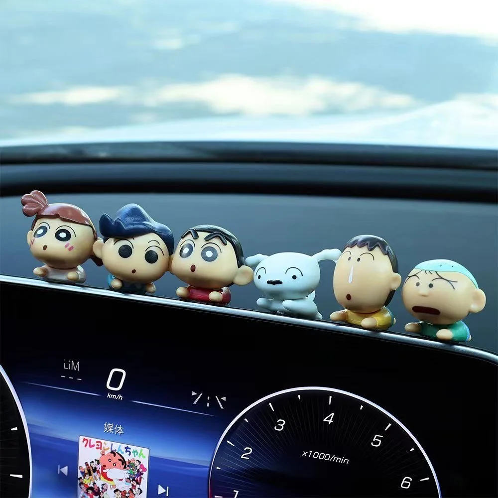 New 6pcs/set Anime Crayon Shin-chan be prostrate Q Version Mini Action Figure PVC Model Statue Car ornaments Toys Gifts boxed