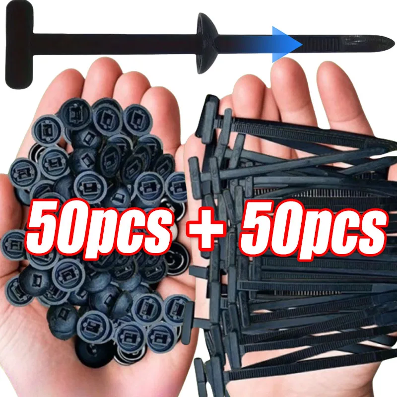1/50set Nylon Universal Cable Tie Buckle Multipurpose Cable Ties Tool Heavy Duty Self Locking Zip Black Zipties for Car Repair