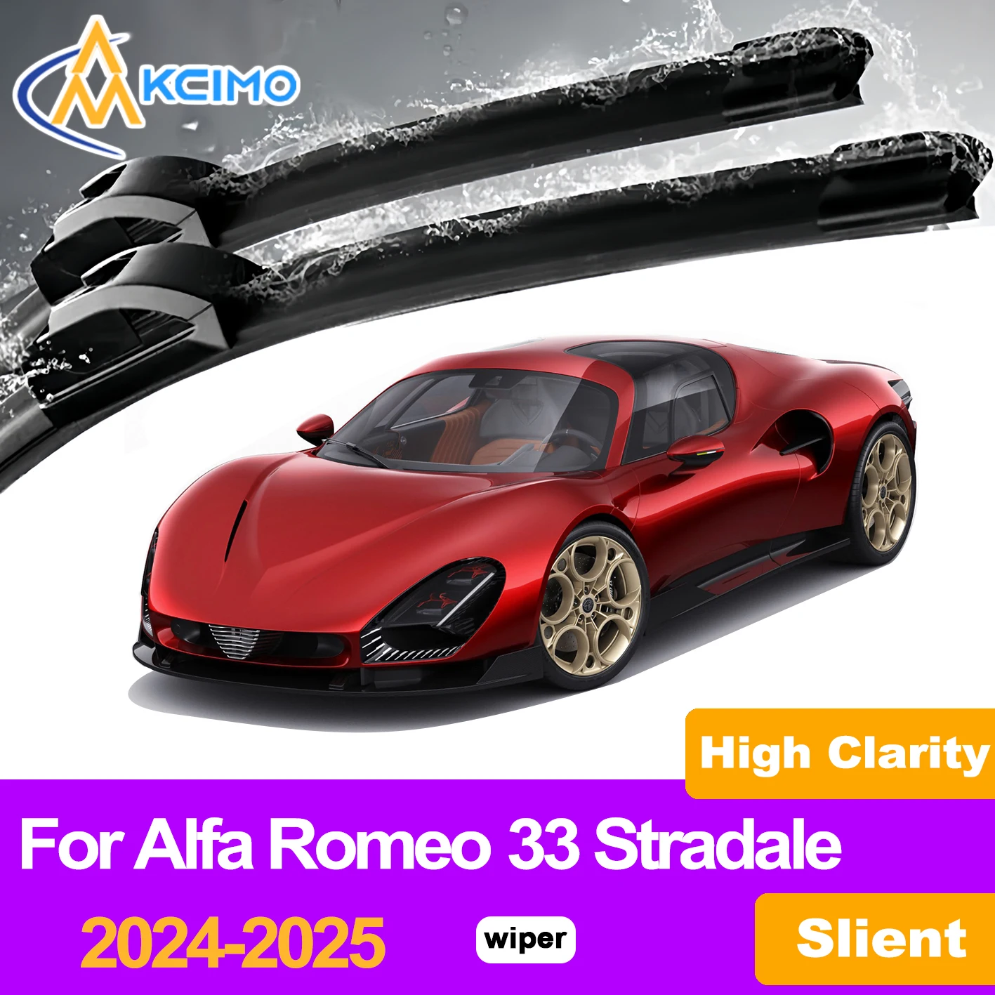 

KCIMO 2PCS Front Windshield Wiper Blades For Alfa Romeo 33 Stradale 2024-2025, Perfect Curvature Match Enhanced Clearing