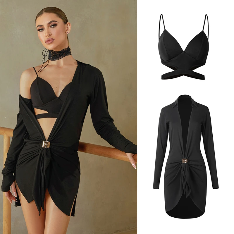 

Модное женское платье-рубашка для бальных танцев, сексуальное платье для латинских танцев с вырезом для взрослых, танцевальный костюм для соревнований чача-самбы SL13021