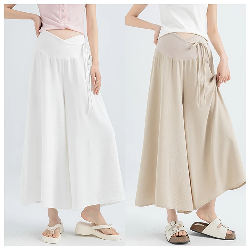 pantalones-anchos-para-mujer-estilo-japones-talla-grande-pantalones-de-maternidad-para-verano-cintura-baja-cruzada-con-cordon-ajustable-para-embarazadas
