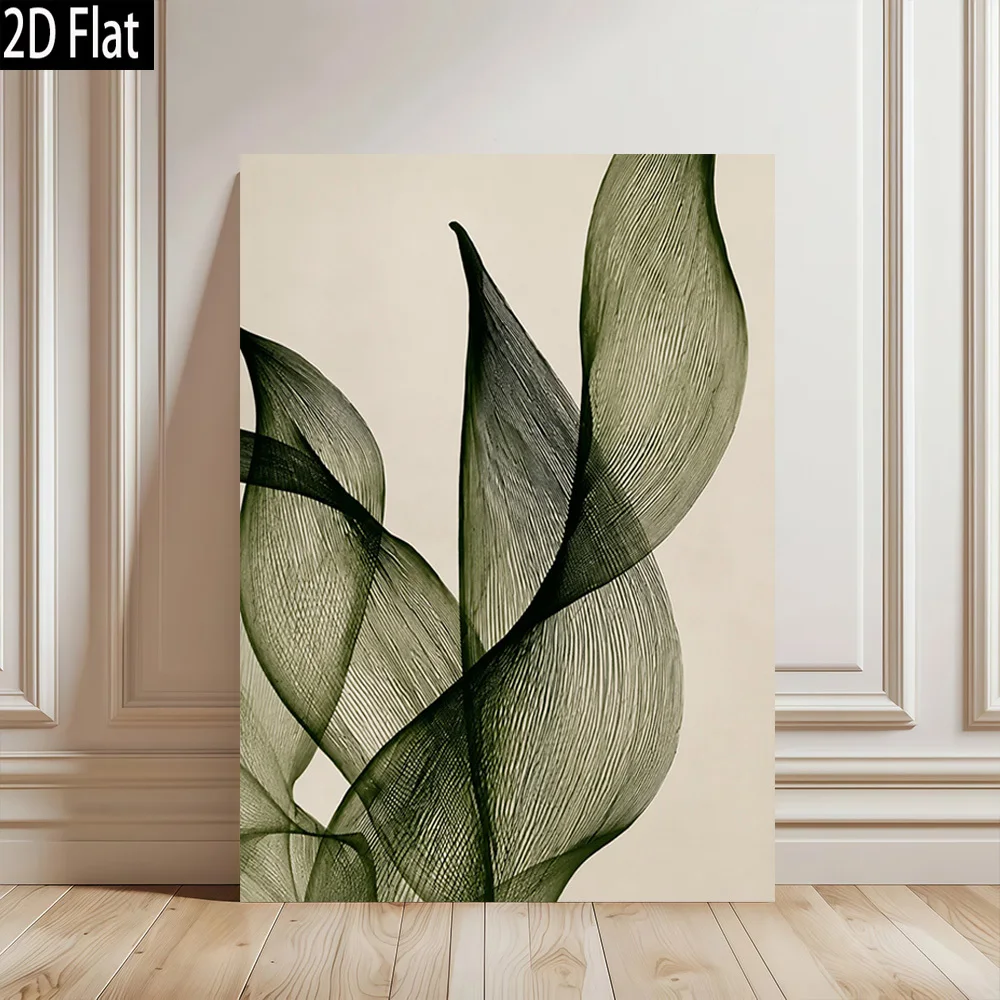 2D Flat, 2D Flat 1pc Green Leaf Vein Abstract Art Frameless Canvas Wall Art Modern Retro Style High Quality Print Perfect for