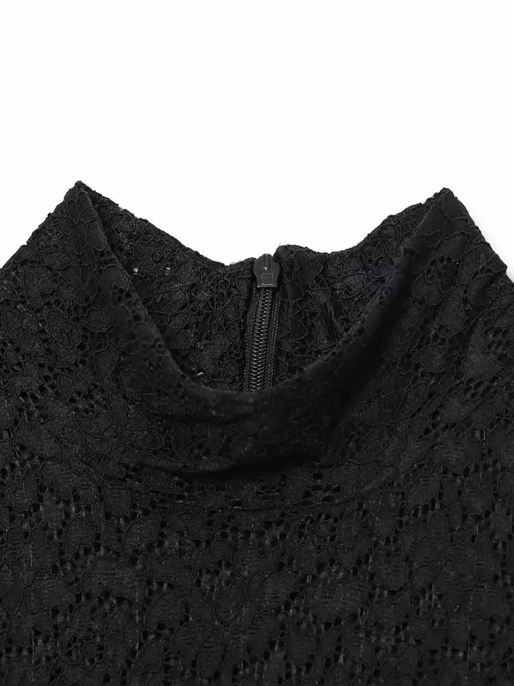 欧米風冬の新作ファッショントレンド、シンプルなレディース服、デザインセンスのあるレース切り替えショートドレス