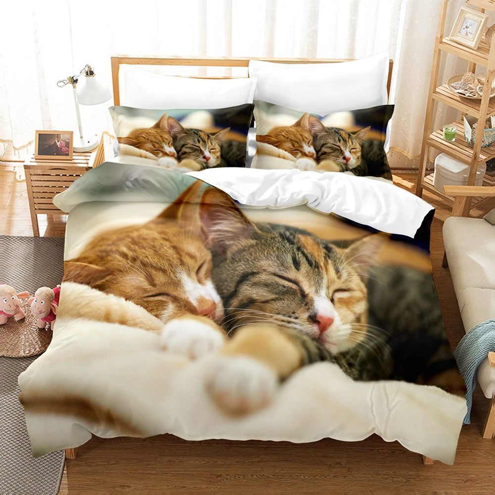 

Single/Twin/Full/Queen/King Size 3D - Printed Cute Pet Cat - Themed Bedding Set for Boys and Girls in Adult and Kid Bedrooms