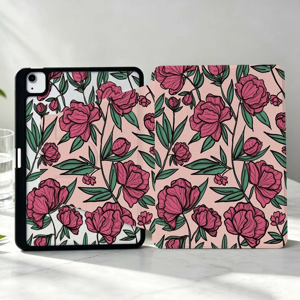 Floral Design Pattern Soft For iPad Pro Air mini 6 5 4 12th M5 M4 M3 M2 A16 A17Pro 360° Rotation Stylus Storage Tablet Case