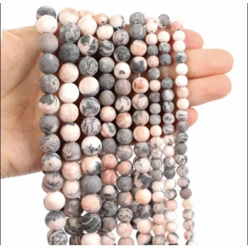 Fashion Natural Stone Frosted pink zebra jasper Charm Loose Bead DIY Round Beads Jewelry Accessories