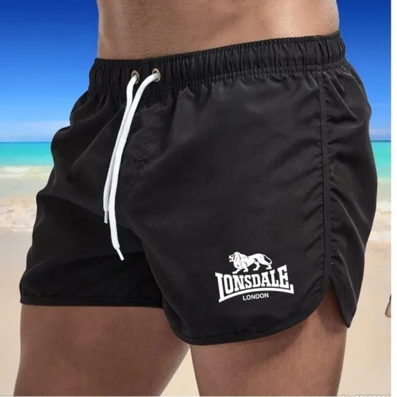 New summer men\'s beach shorts Lonsdale Print Sport Running shorts Swim Shorts Shorts Quick dry sport board shorts