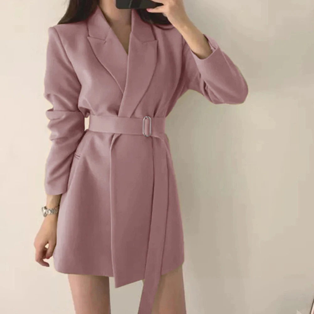 

Casual Lapel Belt Jacket Blouse Long Sleeve Blazer Black Vintage Casual Blazer Holiday Clothing Solid Color Jacket Casual Wear