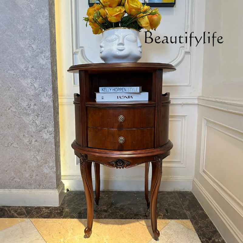 American-Style Solid Wood Corner Table Storage Simple  Sofa Small round Table Telephone  Occasional Table