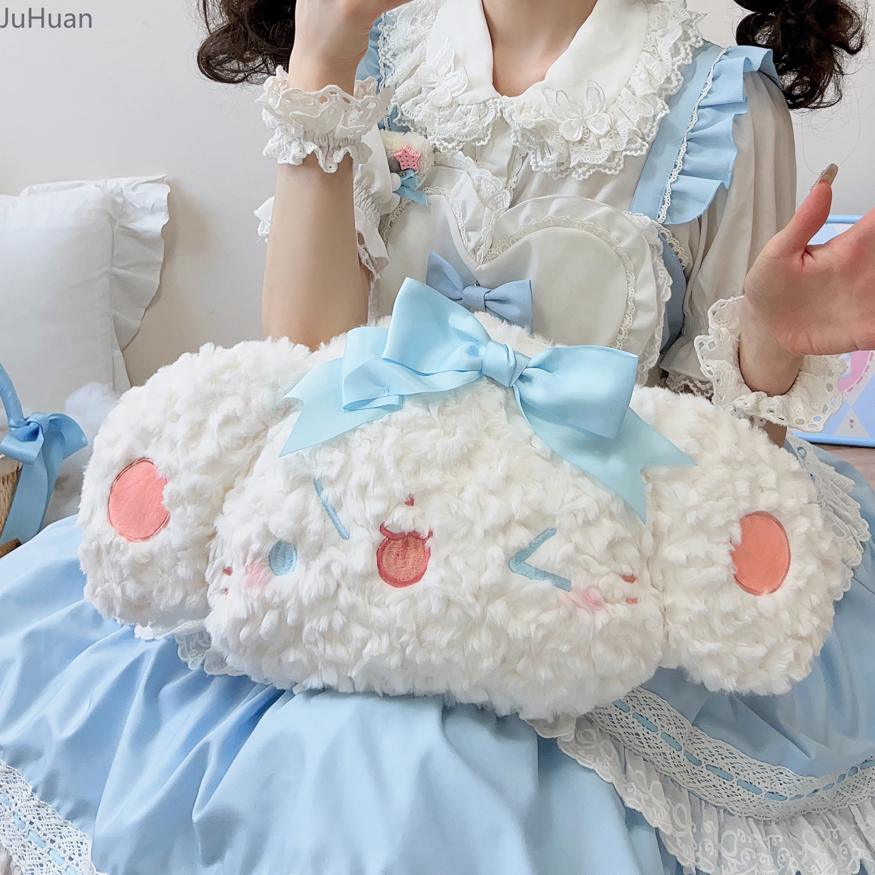 Borsa a tracolla da donna giapponese Kawaii Borse Lolita dolci e carine Fiocco in peluche Cucciolo impertinente Bella ragazza Zaino di grande capacità Donna