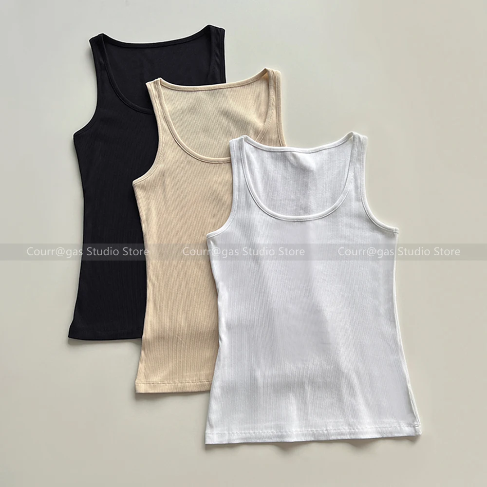 

Swedish niche work design sense thread elastic slimming bottoming thin low round neck vest