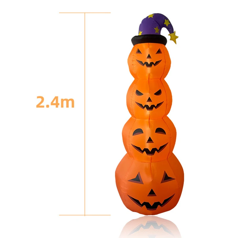 8FT Giant Halloween Inflatables Stacked Pumpkins with Witch Hat LED Lights Blow Up Halloween Decorations Outdoor Yard Garden Toy