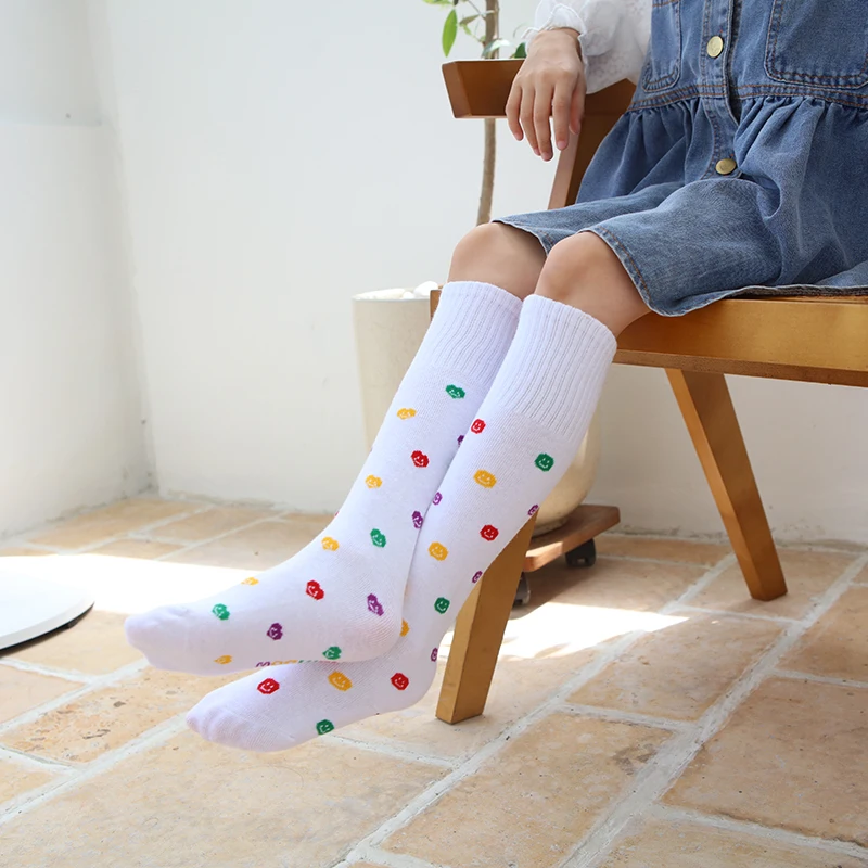 Spring Autumn infant baby Girls Cotton socks color Love Smile Fashion over keen high socks Kids Children embroidery Calf Socks