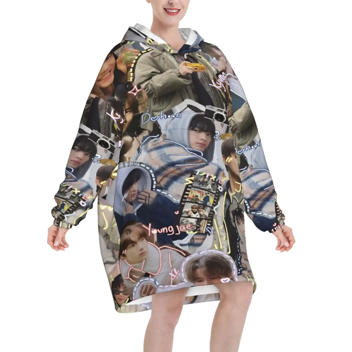 TWS Boy Group Blanket Hoodie Oversized Wearable Sweatshirt Blanket Warm Gifts for Women Girls Girlfriend
