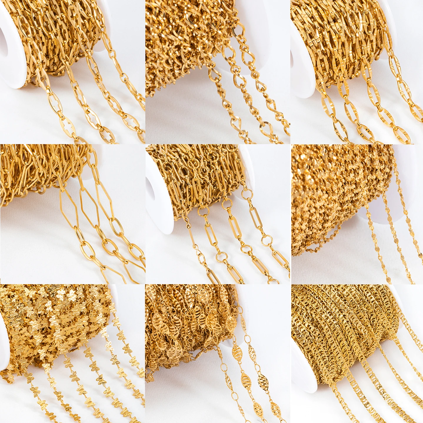 No Fade 1Meter Stainless Steel Gold Color Link Chain Bulk Necklace Chains for DIY Necklace Bracelet Jewelry Making Wholesale