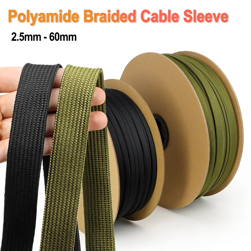 3/5/10M  Polyamide Braided Cable Sleeve 2.5mm ~ 60mm High Density Expandable Insulated Flame Retardant Protection Wire Sleeving