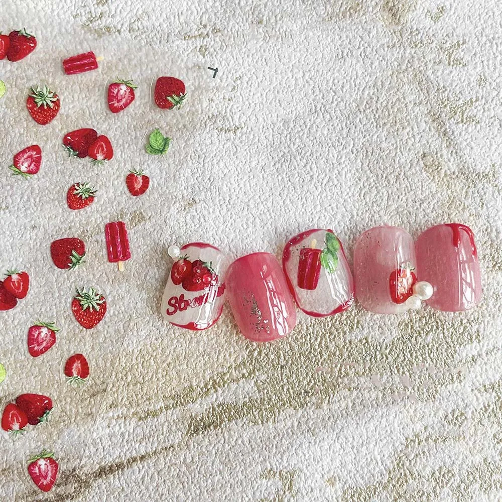 Red Strawberry Adhesive Decal Nail Art Decoration DIY Nail Art Desgin Manicure Accessories 5D Engraved Nail Sticker