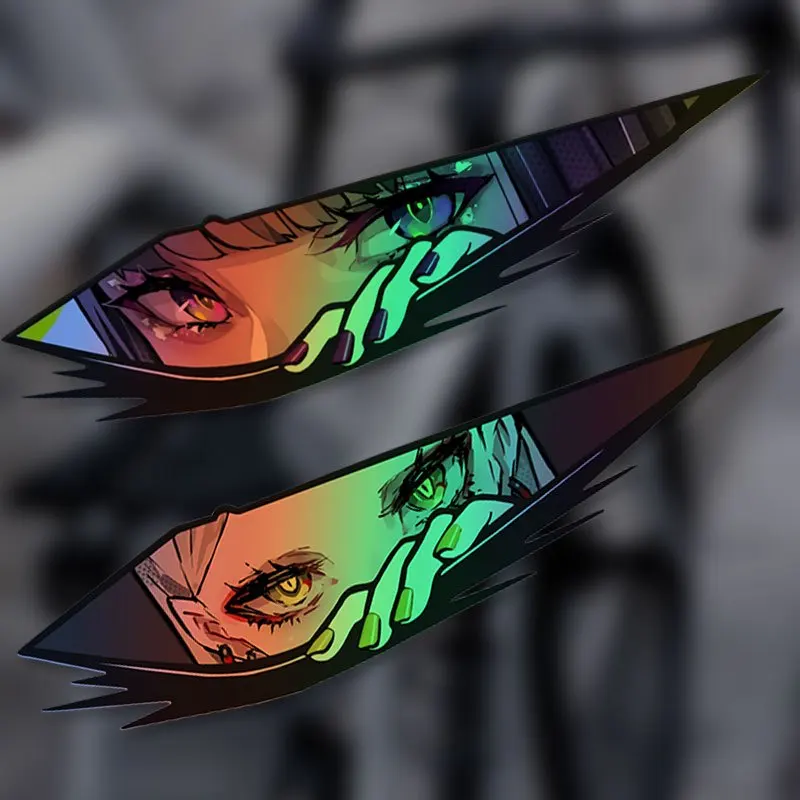 

1pc 2D Flat Laser Anime Girl Eyes Sticker, Waterproof Scratch-Resistant Decal for Motorcycles & Bicycles, Multi-Color