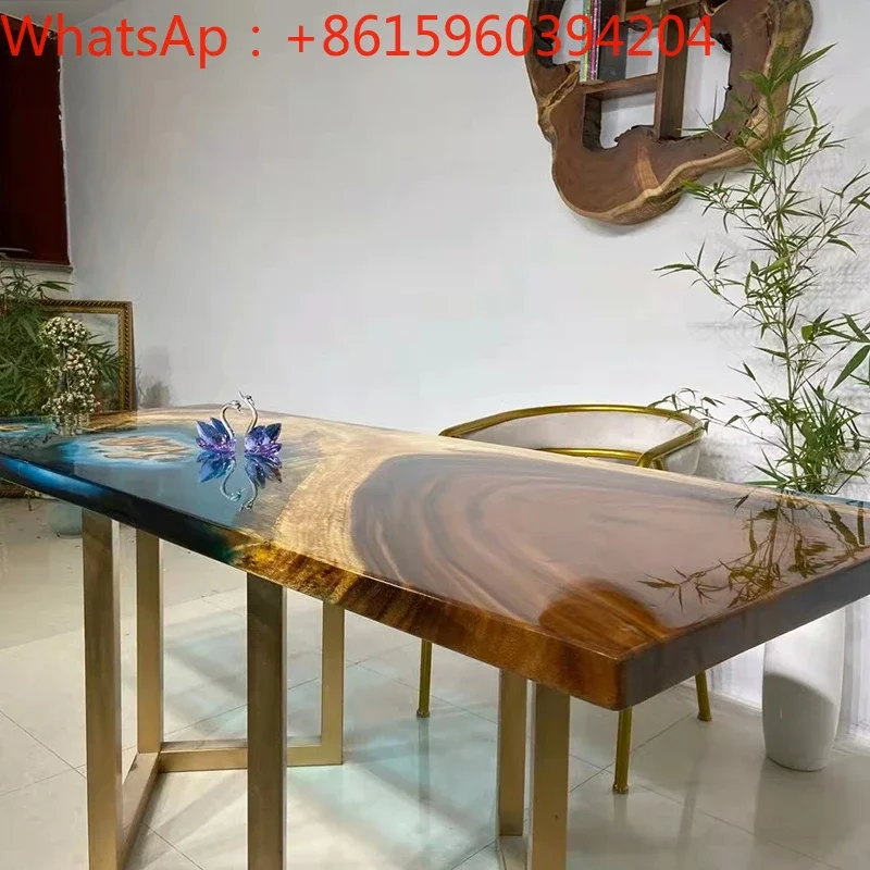 

Epoxy resin art river ocean table Walnut Barflower solid wood large board tea table Log tea can be customized