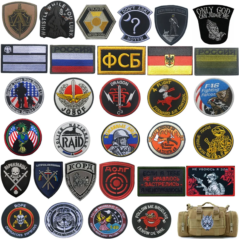 Military Tactical Badge Embroidery Patches Decorative Clothes for Caps Bags Uniforms French Russia Japan Brazil Patch Emblem