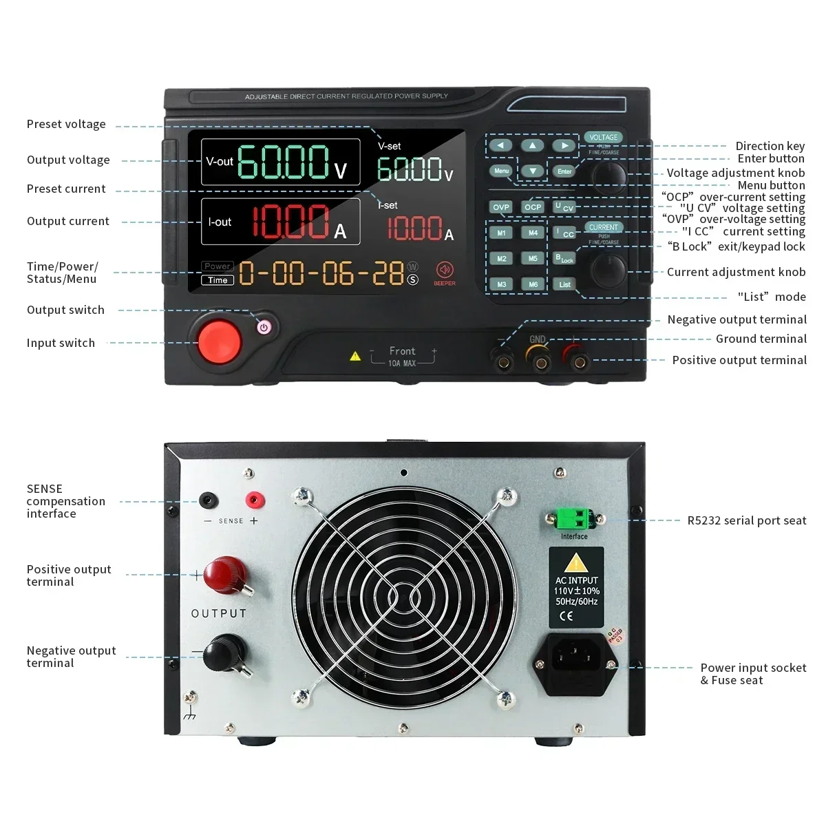 

MYAMi MY-K80002PE Laboratory 4 Digit Bench Power 800v 2a 1600w Programmable Dc Power Supply