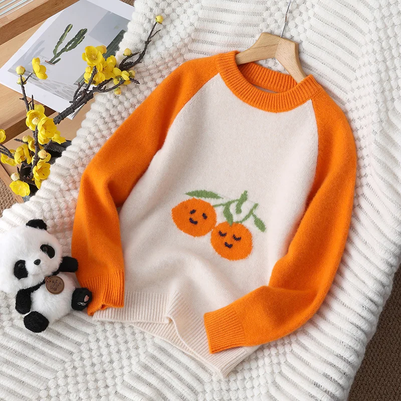 

Autumn And Winter Basic O-Neck Unisex Style 100% Merino Wool Sweater Pullover Long Sleeve Knitwear Children's Clothing Tops