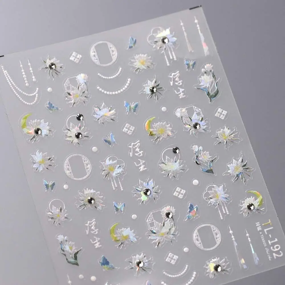 Strass Diamant Bloem Nagel Stickers Manicure Ornamenten Schelp Licht Diamant Bloem Nagel Stickers Blauw Bladeren Patroon