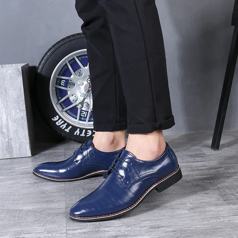 Blue Men Oxfords Shoes British Leather Shoes Handmade Comfortable Formal Dress Men Flats Lace-Up Bullock Business Shoes for Men