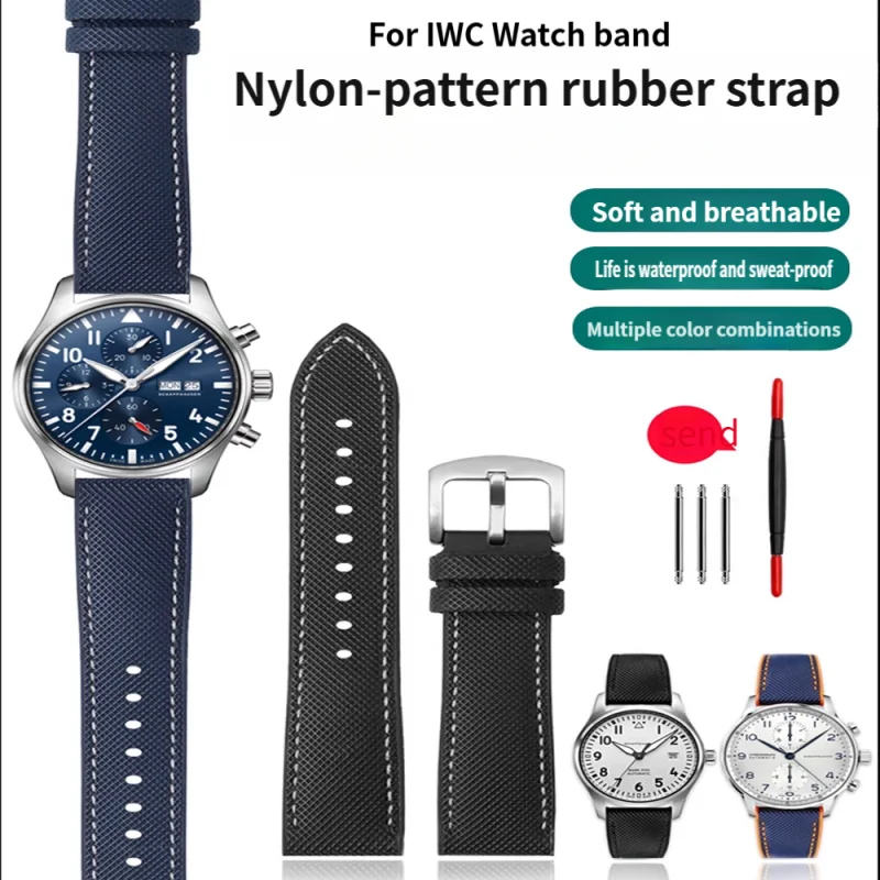 

19mm 20mm 21mm 22mm 23mm 24mm VITON Watchband For IWC Pilot Mark 18 Portuguese Tudor Breitling Citizen Nylon Rubber Watch Strap