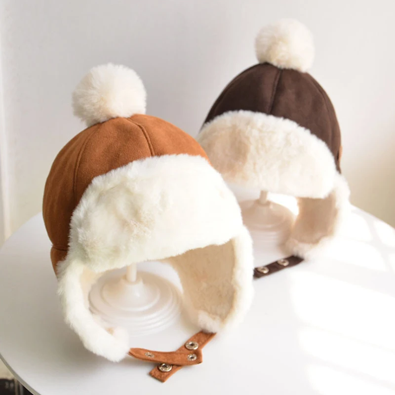 Winter Thickened Baby Lei Feng Hats For Boy Girl New Cute Ball Solid Warm Ear Protection Hat Snapback Caps Autumn Kid Hat 6M-4Y