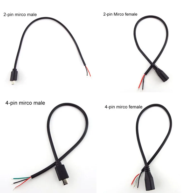 Micro USB 2.0 A Female Male Jack Charging Connector Cable 4 Pin 2 Pin 4 Wires Data Charge Cord DIY for Android Interface C2