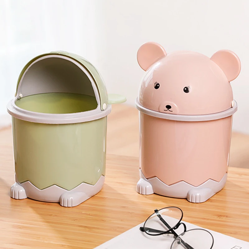 Desktop Trash Can Mini Cute Plastic Panda Flip-top Paper Basket Storage Bucket With Lid Table Debris Bucket Home Clean Dustbin