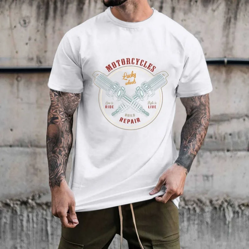 Vintage Motorcycle Spark Plug Heat Transfer White Ink Iron - on, Stylish Biker Style, Suitable for T - shirts, Canvas Bags,