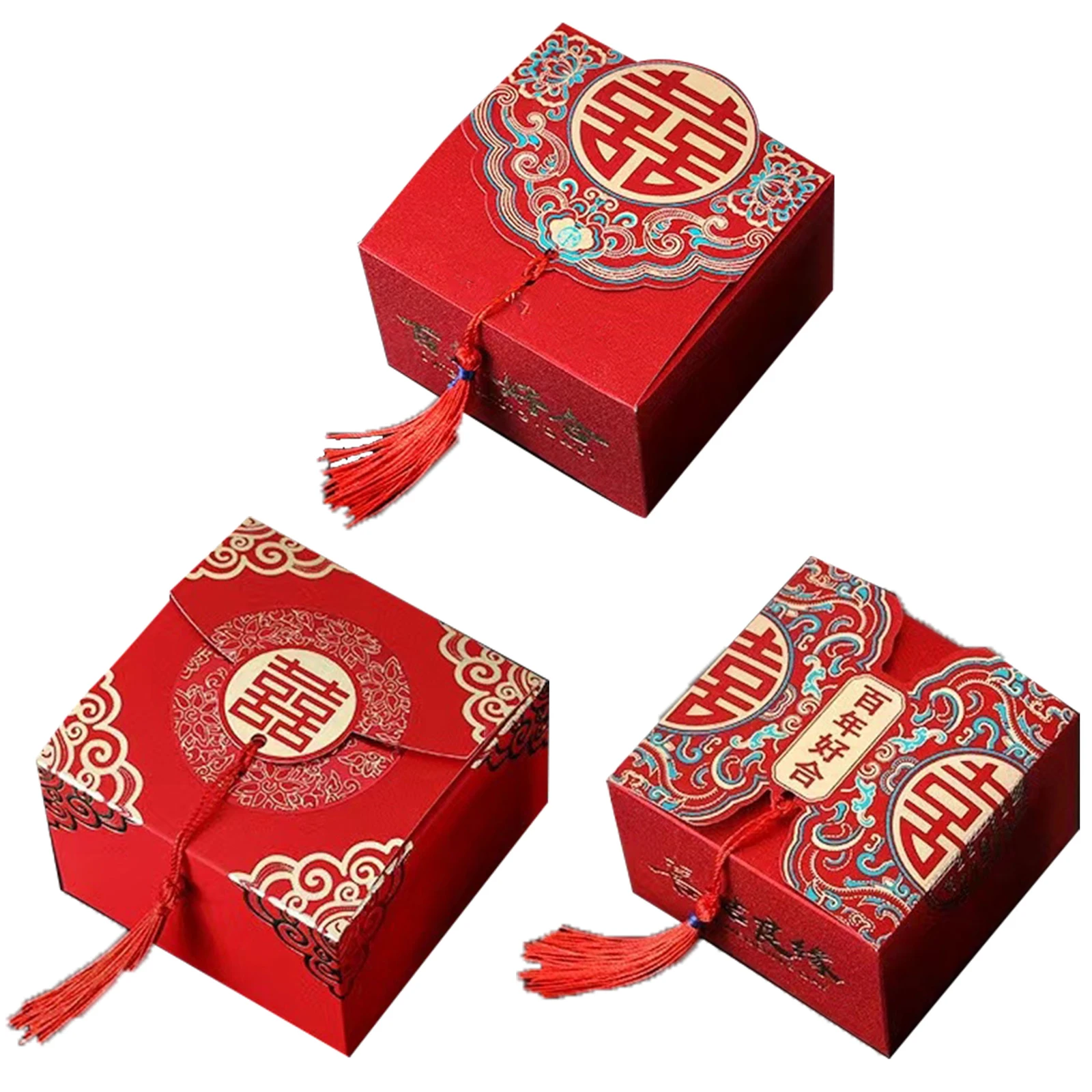 

6.5x6.5x4.5cm 1 Pc Chinese Wedding Favors Box for Guests Red Candy Box for Wedding Celebration Party