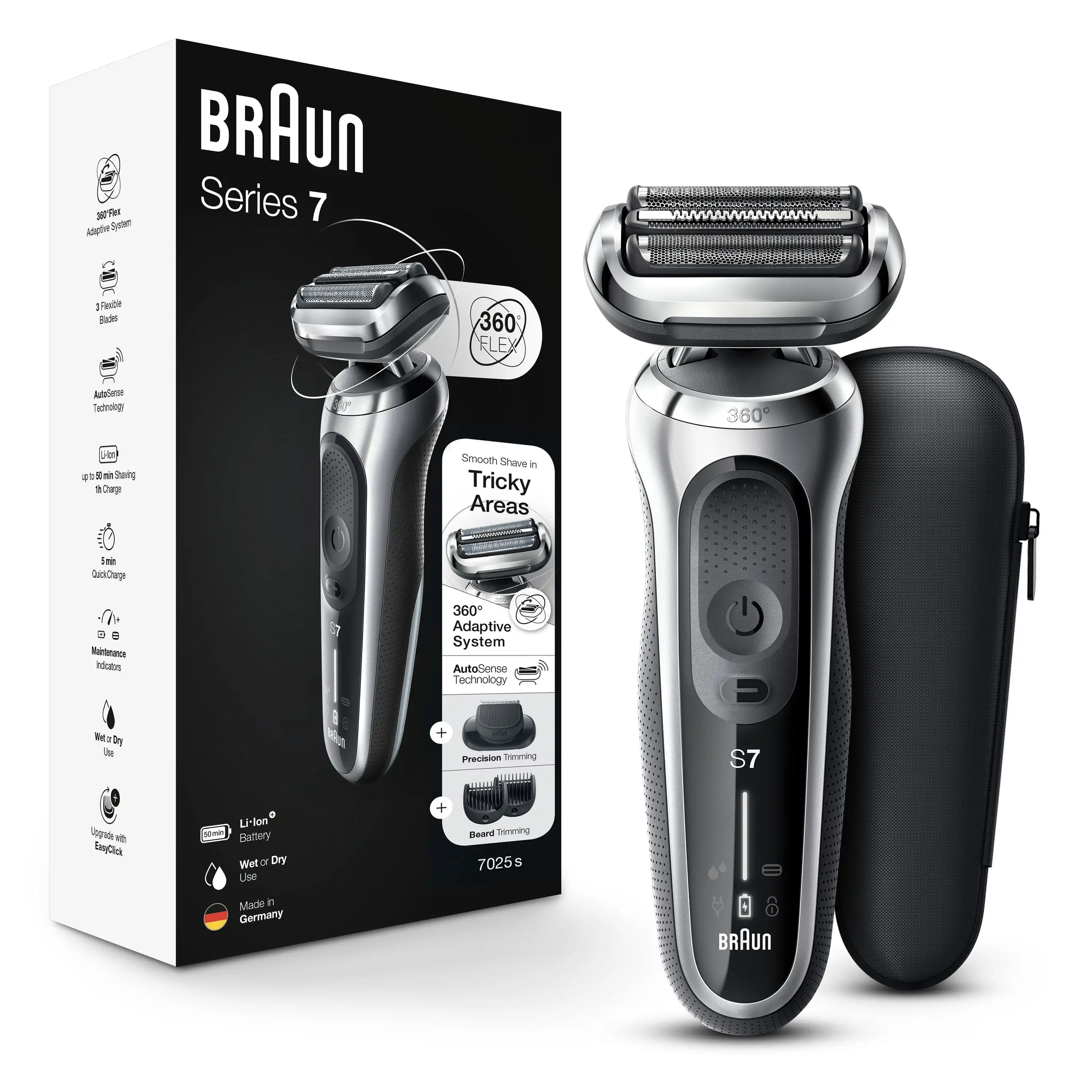 

Braun Series 7 7025s Flex Rechargeable Wet Dry Men's Electric Shaver with Beard Trimmer