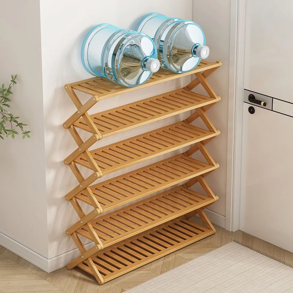 Shoe Rack Bamboo X-shaped Installation Free Multilayer Folding Shoes Rack Space Saving Shoe Stand Storage Shelf Home Furniture