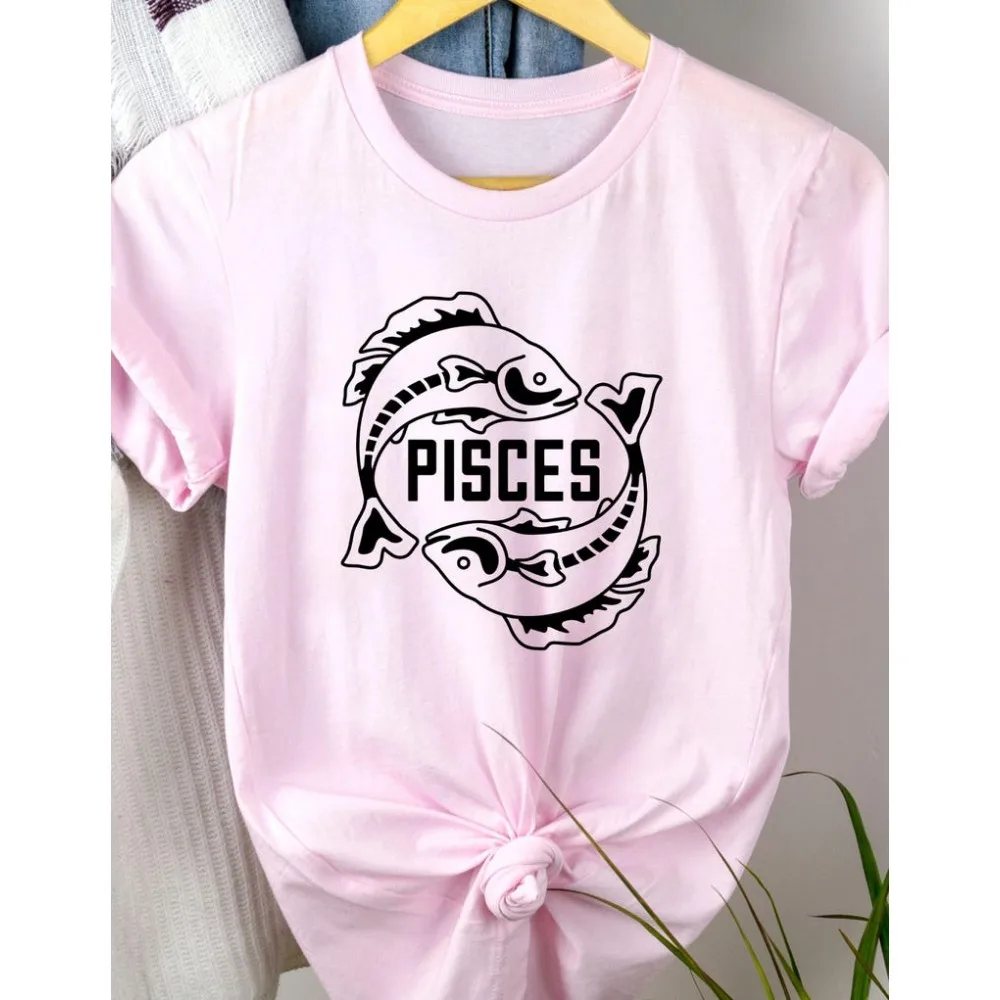 Pisces Zodiac Sign Tshirt Unisex Tees Pisces Fish February March Birthday Gift Short-sleeve Round Neck Regular Fit