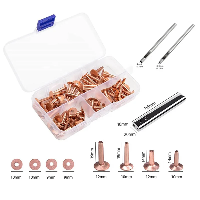 Latão sólido Rust-Proof Studs para couro, rebites de cobre e rebarbas, Pure Copper Rivet Setting Tool