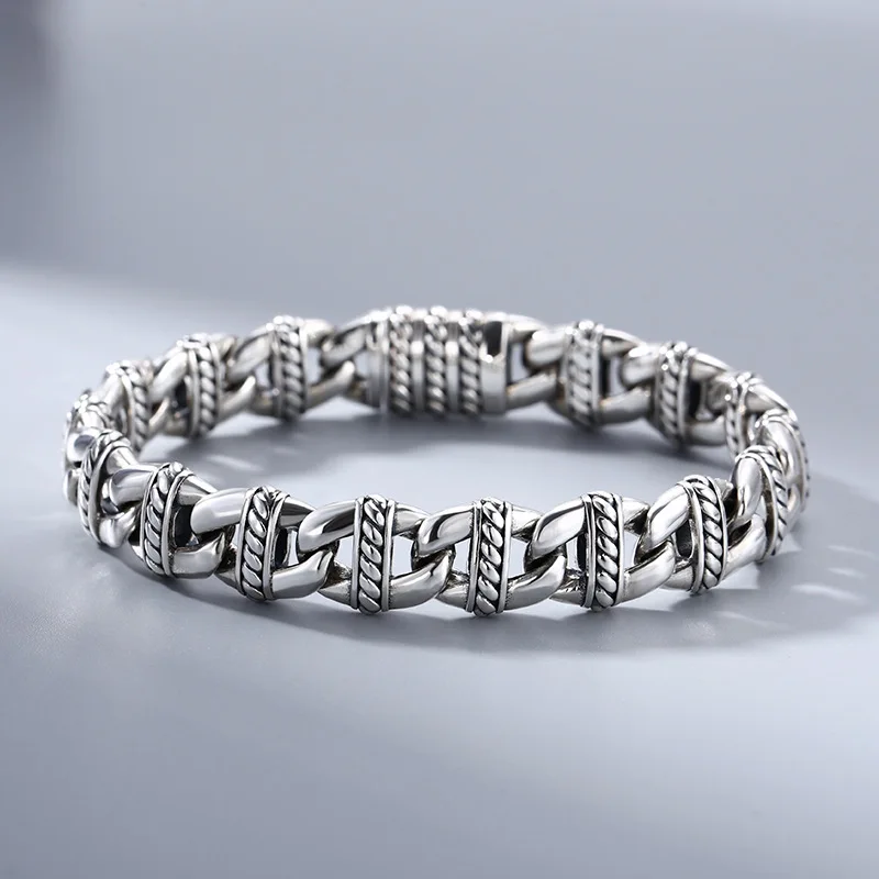 925 sterling silver bracelet buckle chain men's thick thai silver retro distressed trendyy personalized jewelry