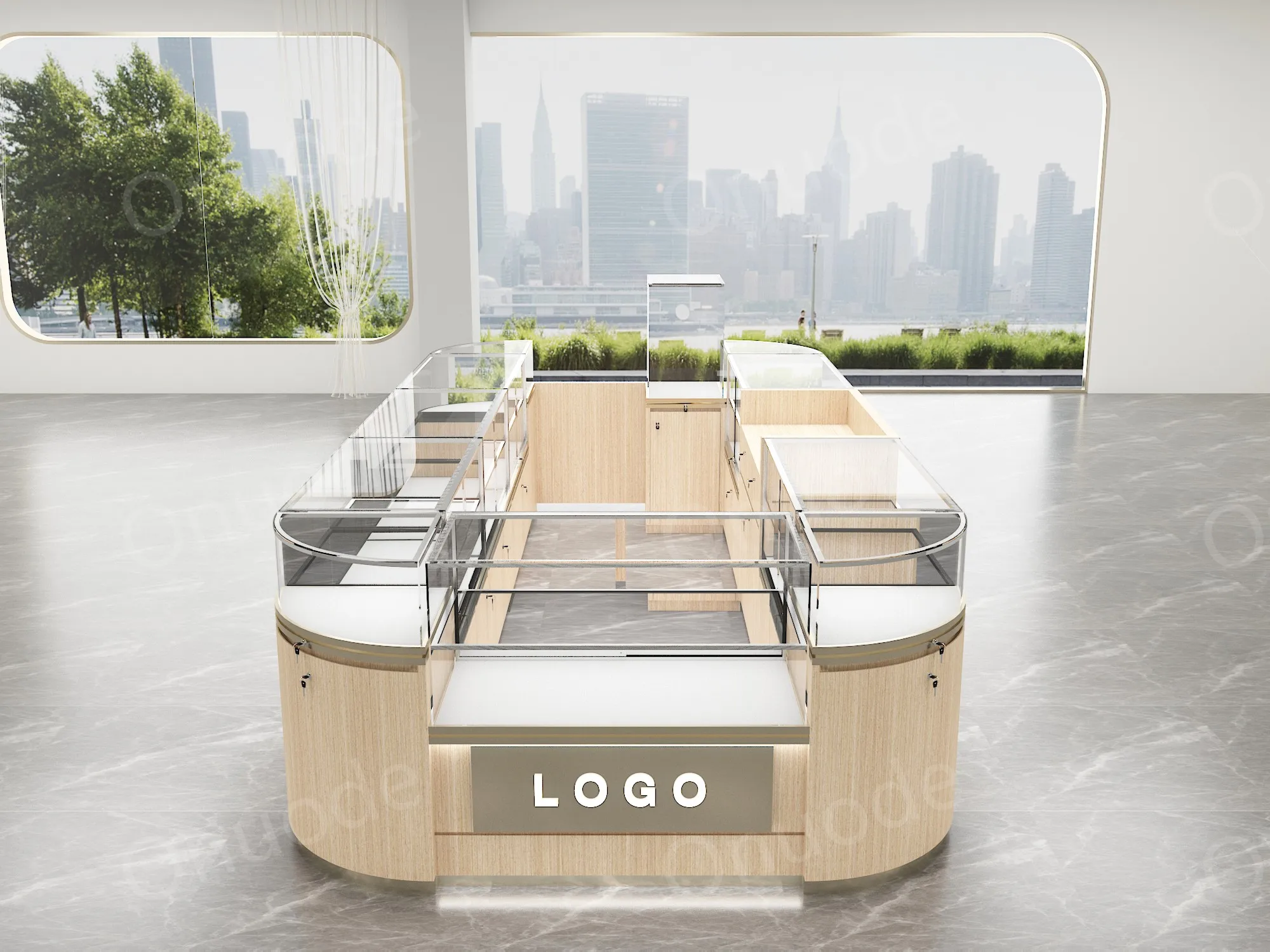 Custom.Luxury Jewelry Kiosk Design | Custom LED Glass Showcases & Retail Display Counters | One-Stop Elegant Store Fixture Solut