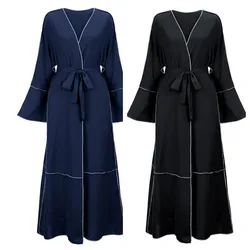 Women Eid Muslim Abaya Ramadan Morocco Dubai Patchwork Cardigan Abayas Kaftan Vestidos Arab Modest Long Robe Loose Belt