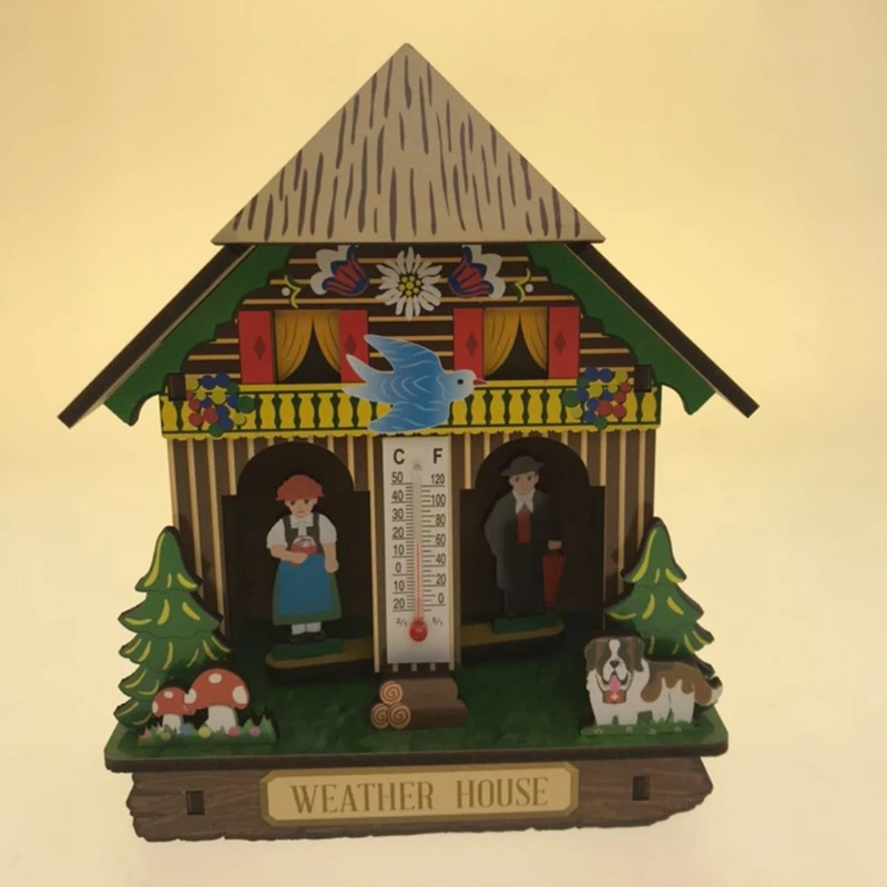 ديكور المنزل الخشبي بارومتر ميزان الحرارة المثبت على الحائط ومقياس رطوبة الطقس #3